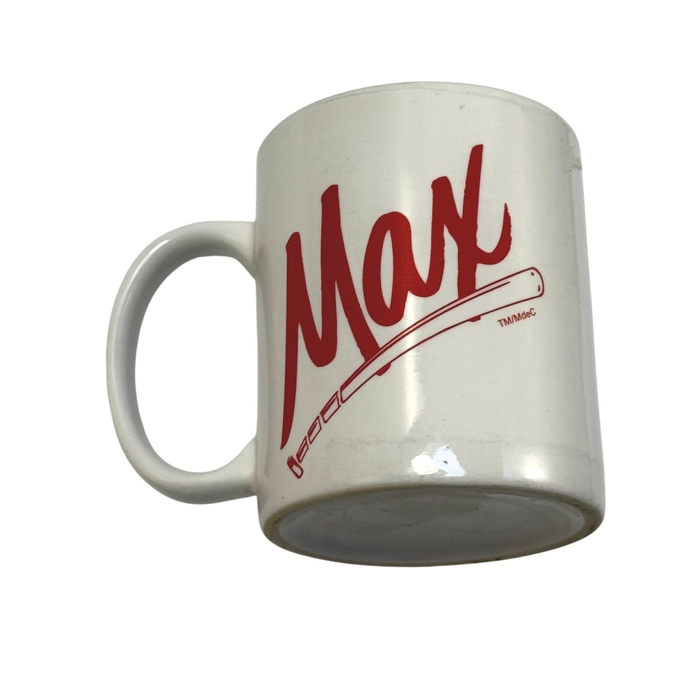 Max Baseball Coffee Mug White Red Graphic Ceramic Vintage 80s Maxwell House